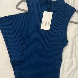 Zara ribbed blue turtle neck dress